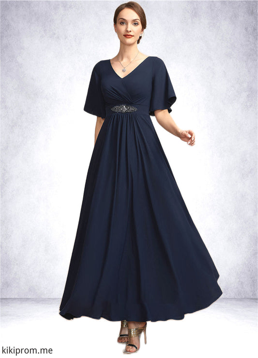 Maliyah A-Line V-neck Ankle-Length Mother of the Bride Dress With Ruffle STF126P0014742