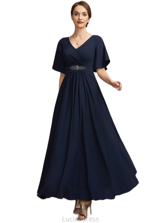 Cecelia A-Line V-neck Ankle-Length Mother of the Bride Dress With Ruffle HF126P0014742