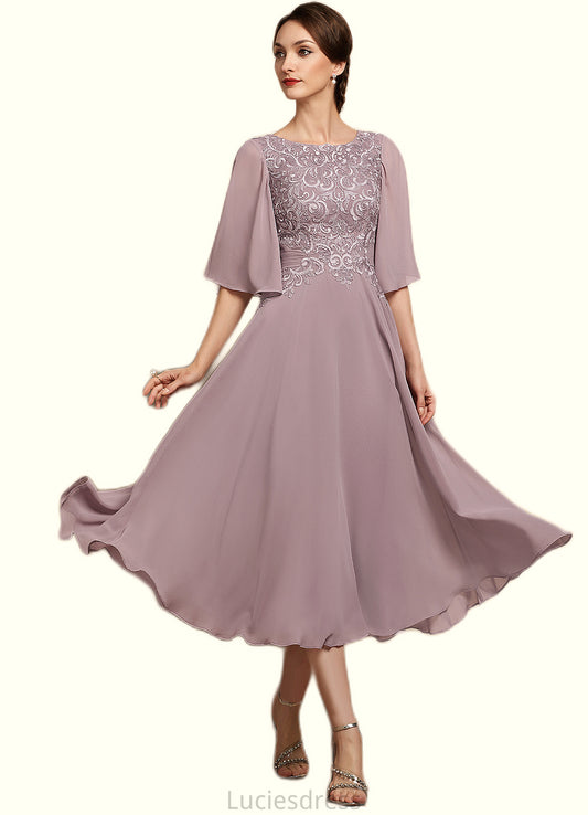 Seraphina A-Line Scoop Neck Tea-Length Chiffon Lace Mother of the Bride Dress HF126P0014743