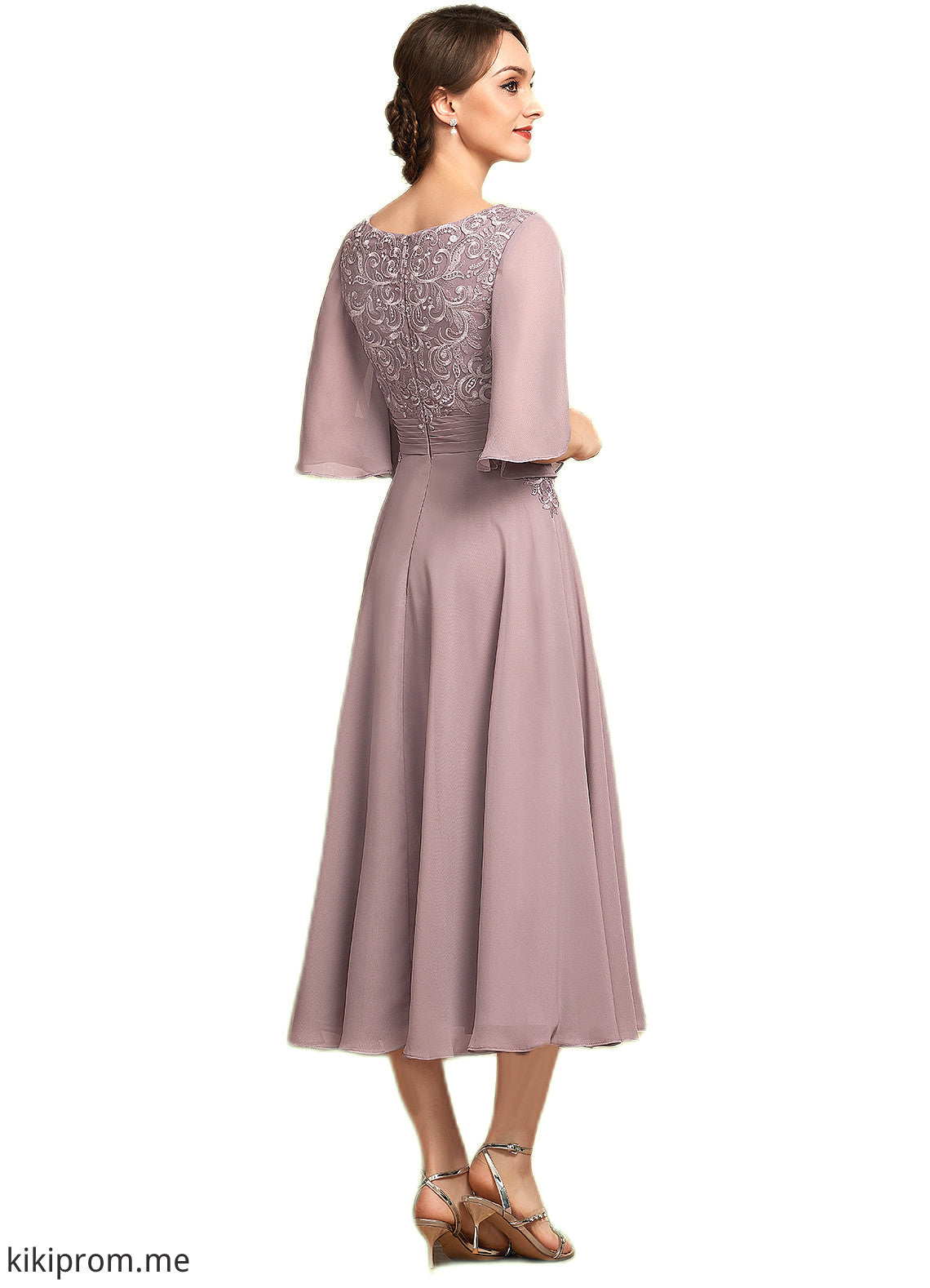 Valery A-Line Scoop Neck Tea-Length Chiffon Lace Mother of the Bride Dress STF126P0014743