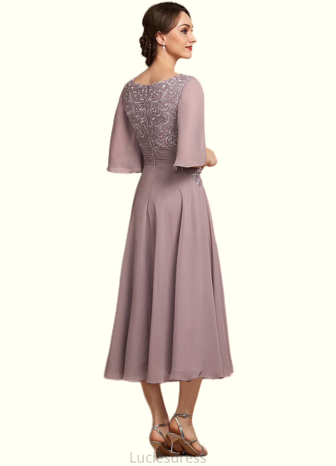 Seraphina A-Line Scoop Neck Tea-Length Chiffon Lace Mother of the Bride Dress HF126P0014743