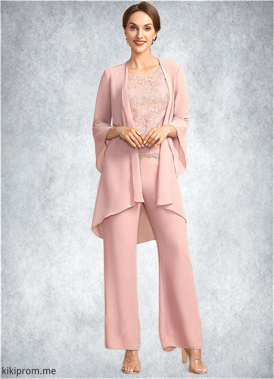 Paityn Jumpsuit/Pantsuit Scoop Neck Ankle-Length Chiffon Lace Mother of the Bride Dress STF126P0014746