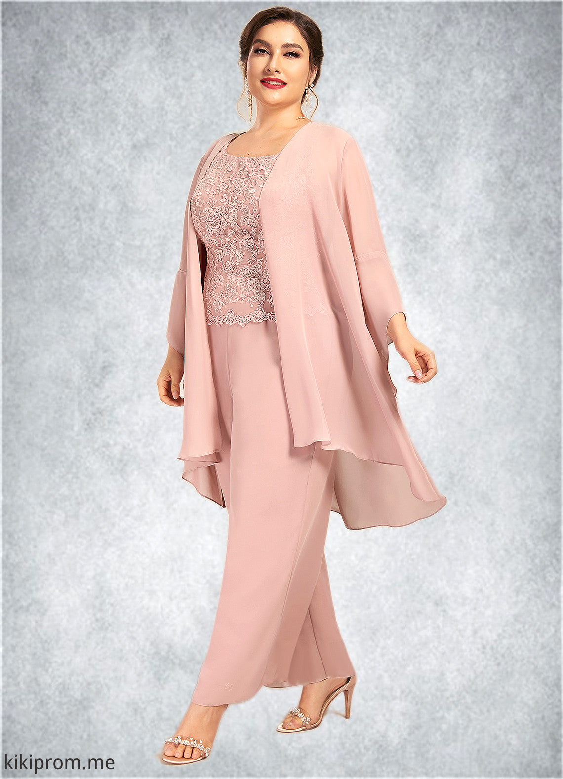 Paityn Jumpsuit/Pantsuit Scoop Neck Ankle-Length Chiffon Lace Mother of the Bride Dress STF126P0014746