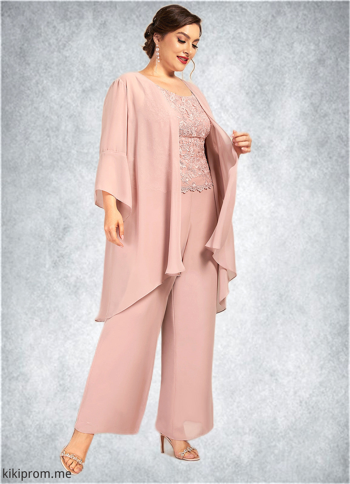 Paityn Jumpsuit/Pantsuit Scoop Neck Ankle-Length Chiffon Lace Mother of the Bride Dress STF126P0014746