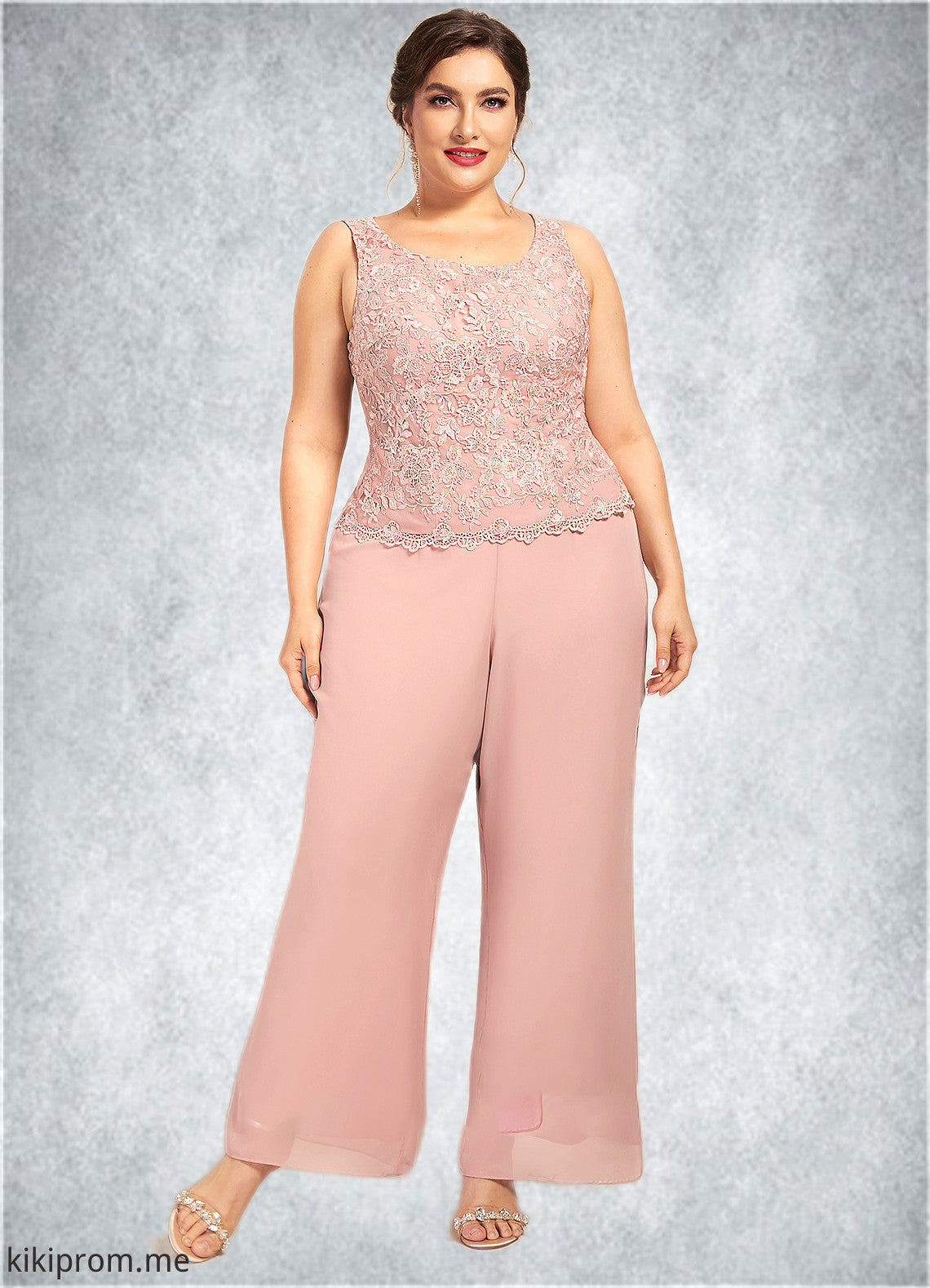 Paityn Jumpsuit/Pantsuit Scoop Neck Ankle-Length Chiffon Lace Mother of the Bride Dress STF126P0014746