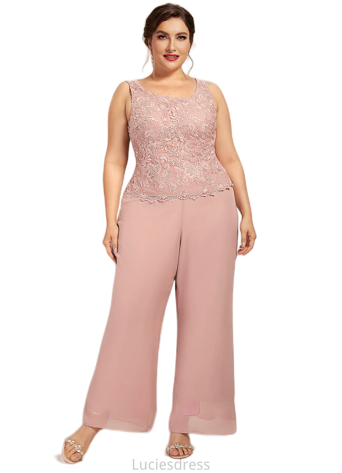 Holly Jumpsuit/Pantsuit Scoop Neck Ankle-Length Chiffon Lace Mother of the Bride Dress HF126P0014746