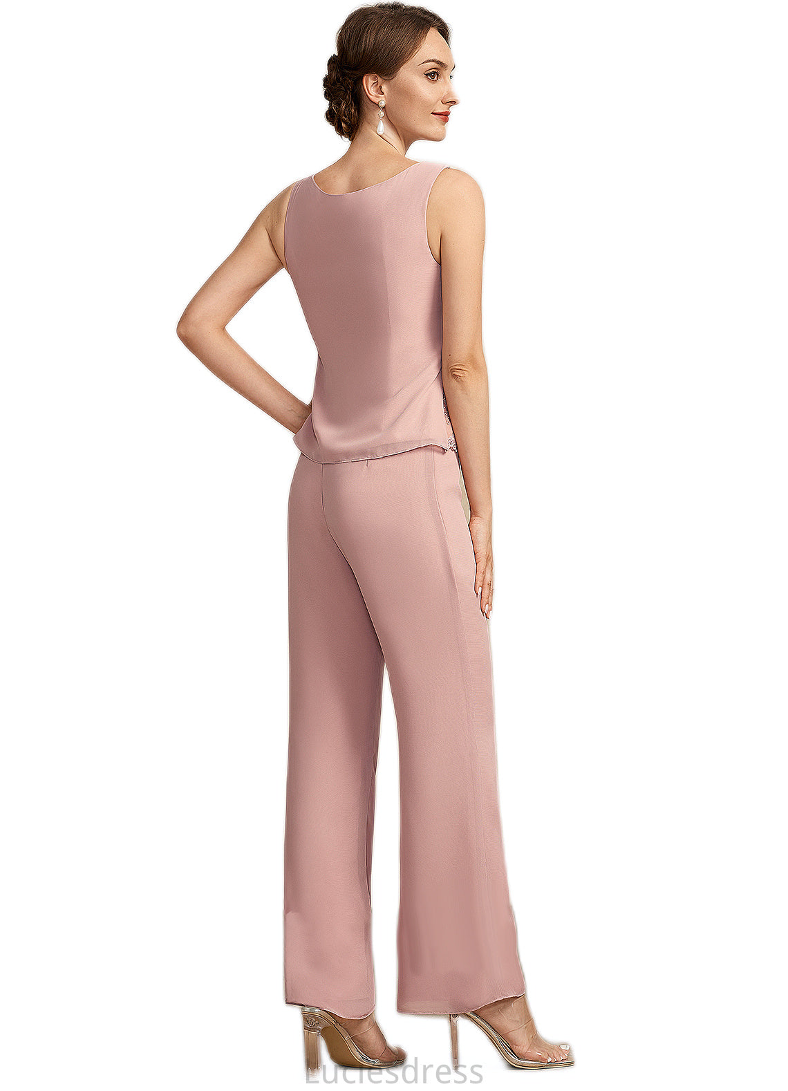 Holly Jumpsuit/Pantsuit Scoop Neck Ankle-Length Chiffon Lace Mother of the Bride Dress HF126P0014746