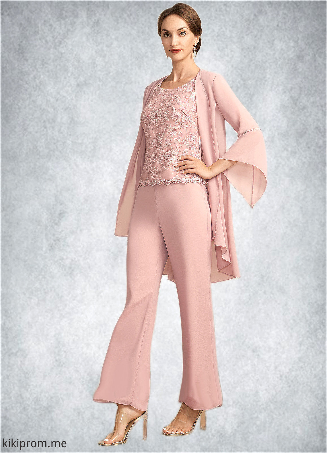 Paityn Jumpsuit/Pantsuit Scoop Neck Ankle-Length Chiffon Lace Mother of the Bride Dress STF126P0014746