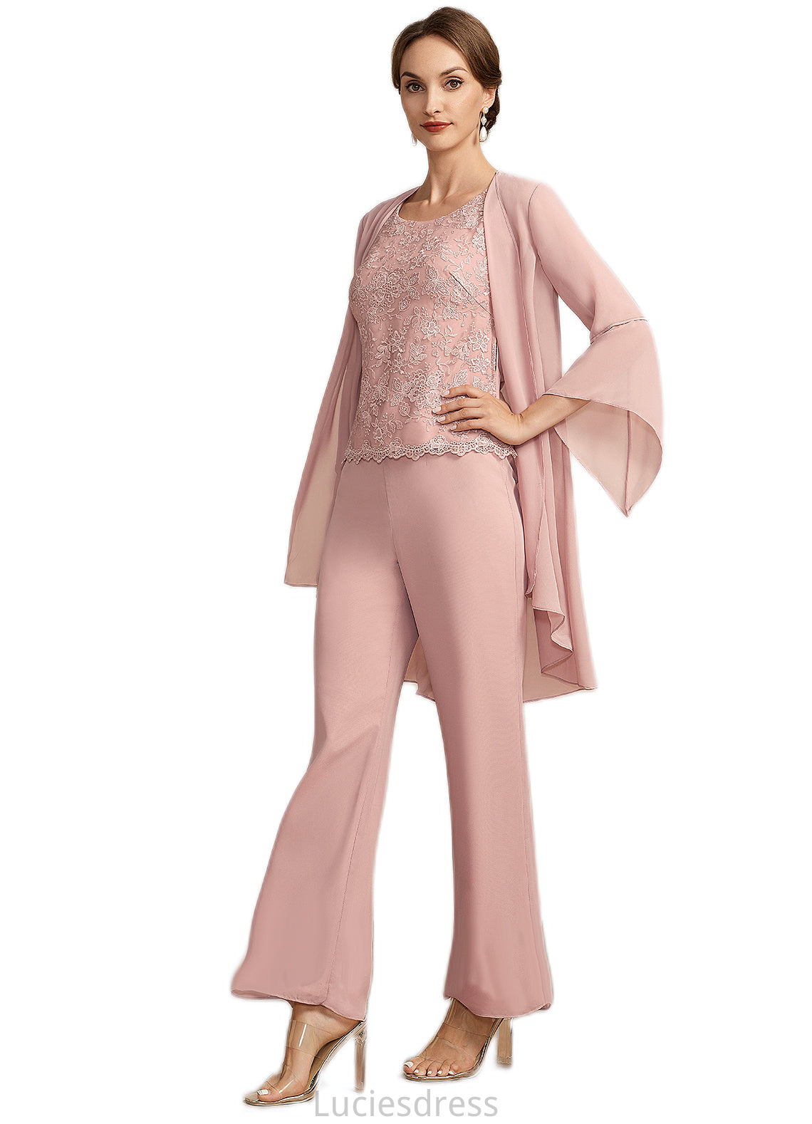 Holly Jumpsuit/Pantsuit Scoop Neck Ankle-Length Chiffon Lace Mother of the Bride Dress HF126P0014746