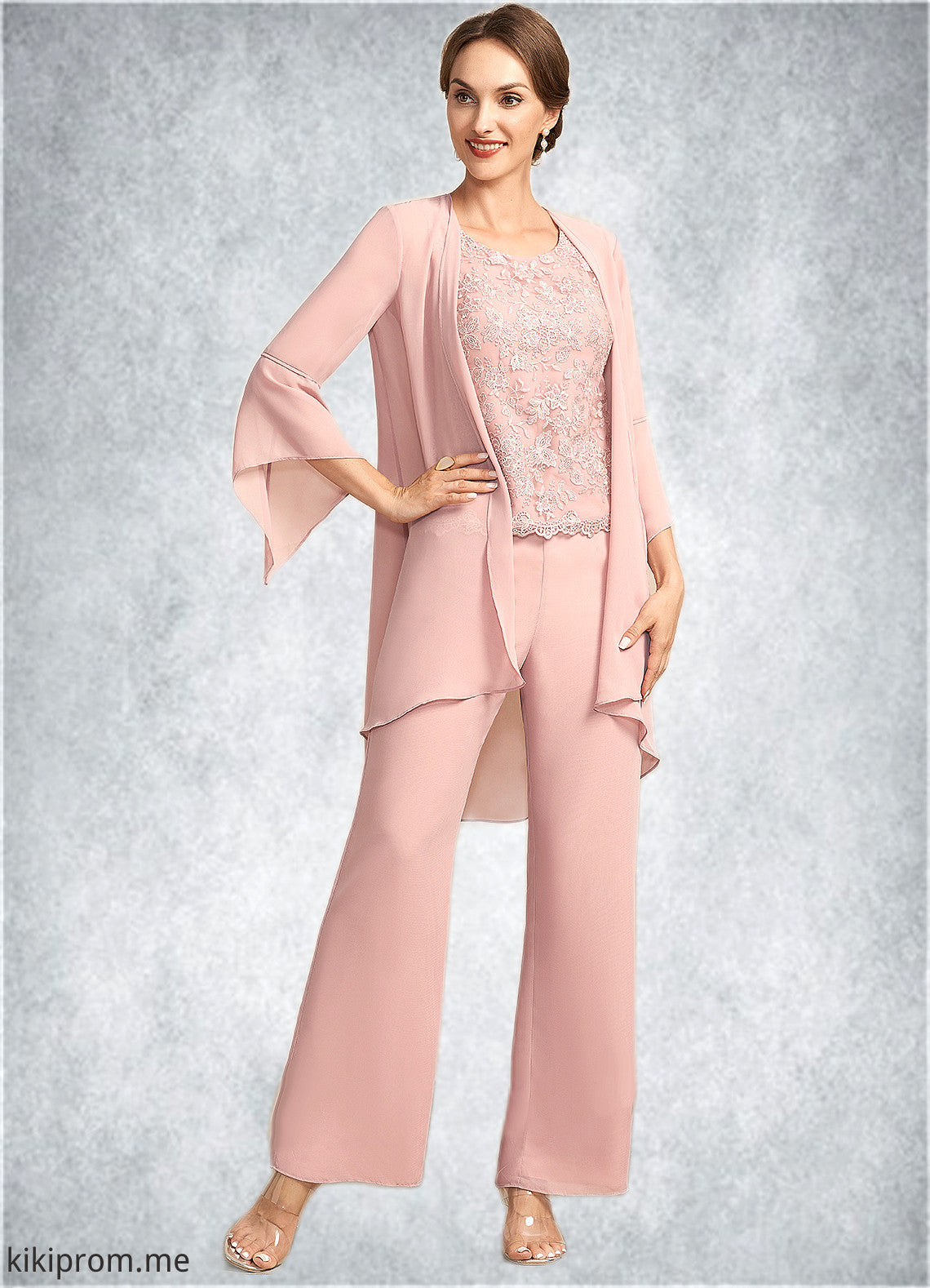 Paityn Jumpsuit/Pantsuit Scoop Neck Ankle-Length Chiffon Lace Mother of the Bride Dress STF126P0014746