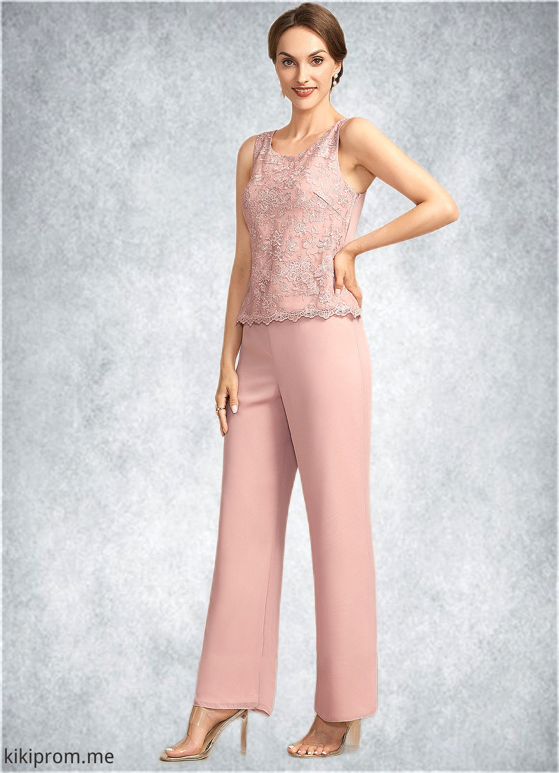 Paityn Jumpsuit/Pantsuit Scoop Neck Ankle-Length Chiffon Lace Mother of the Bride Dress STF126P0014746