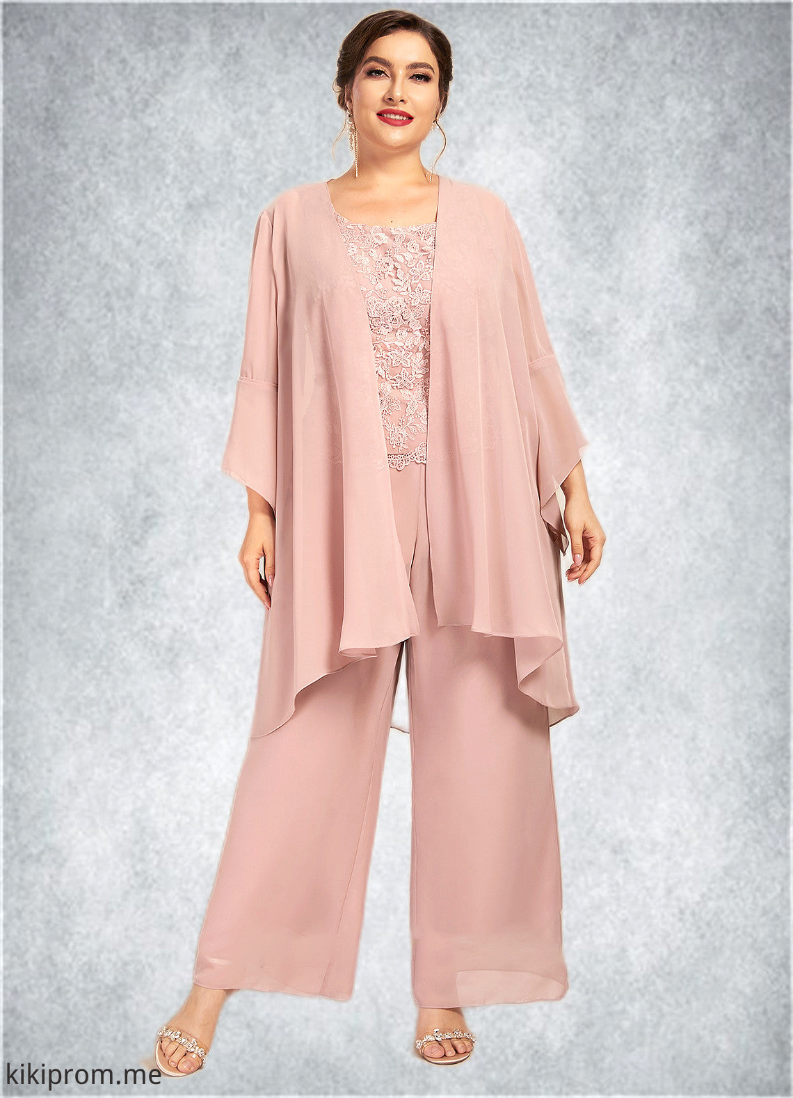 Paityn Jumpsuit/Pantsuit Scoop Neck Ankle-Length Chiffon Lace Mother of the Bride Dress STF126P0014746