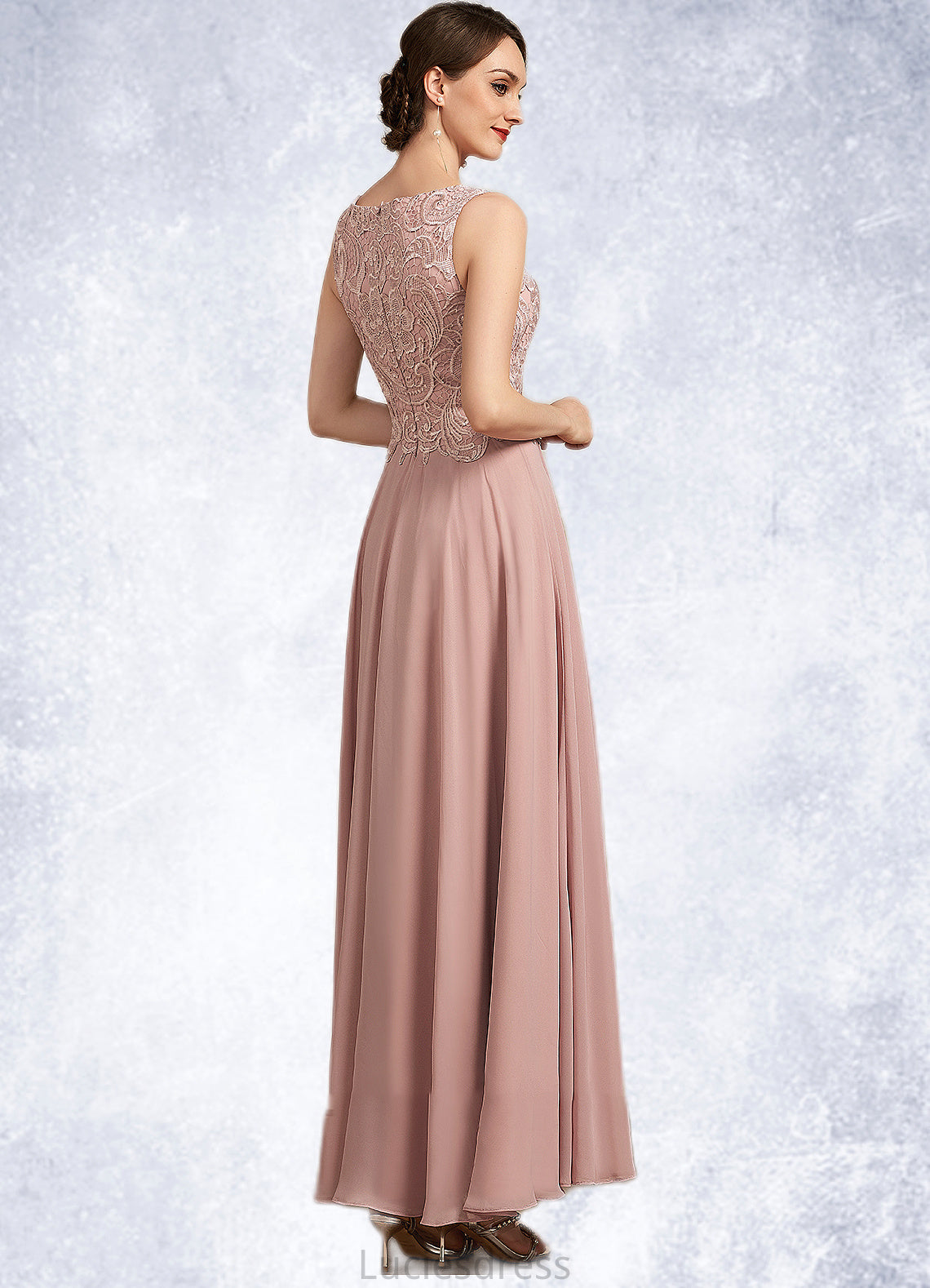 Dana A-Line Scoop Neck Ankle-Length Chiffon Lace Mother of the Bride Dress HF126P0014747