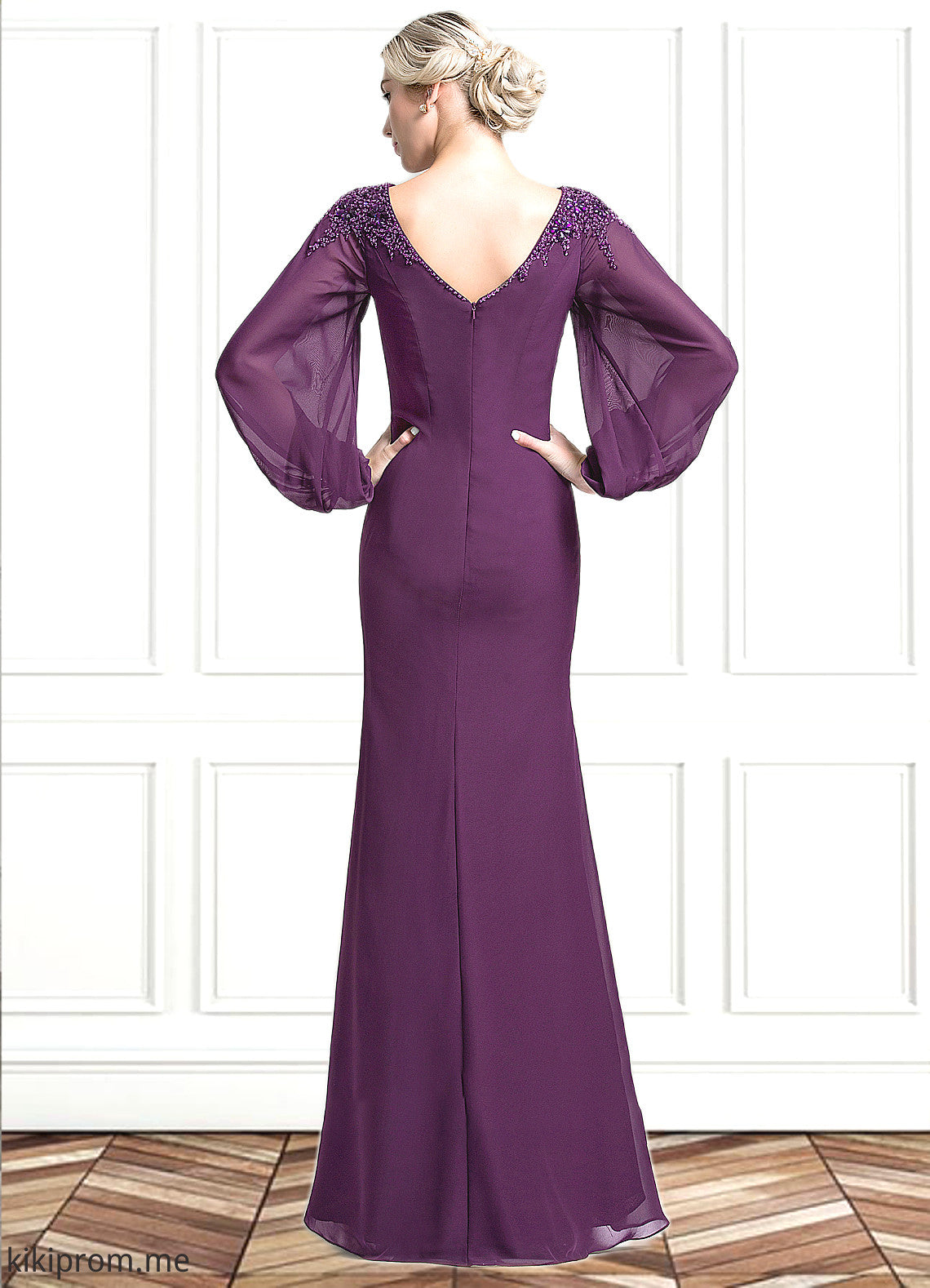 Caroline Trumpet/Mermaid Scoop Neck Floor-Length Chiffon Mother of the Bride Dress With Beading Sequins STF126P0014748