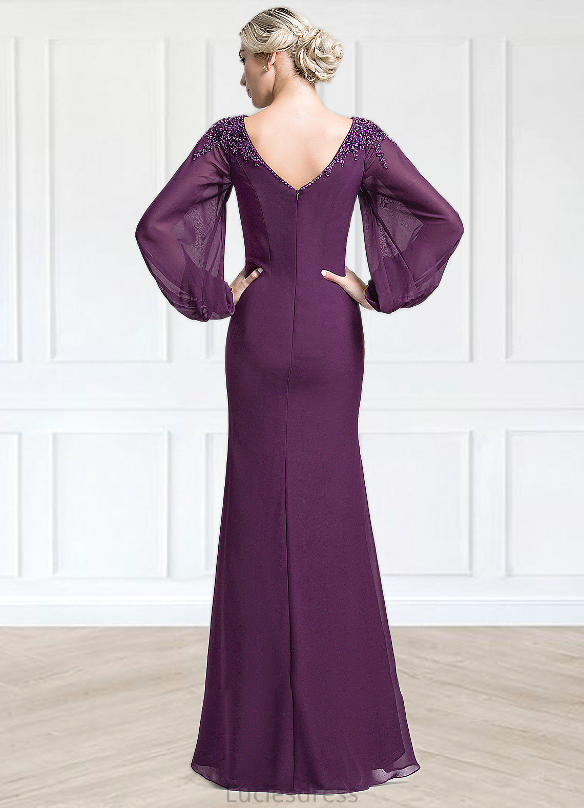 Pat Trumpet/Mermaid Scoop Neck Floor-Length Chiffon Mother of the Bride Dress With Beading Sequins HF126P0014748