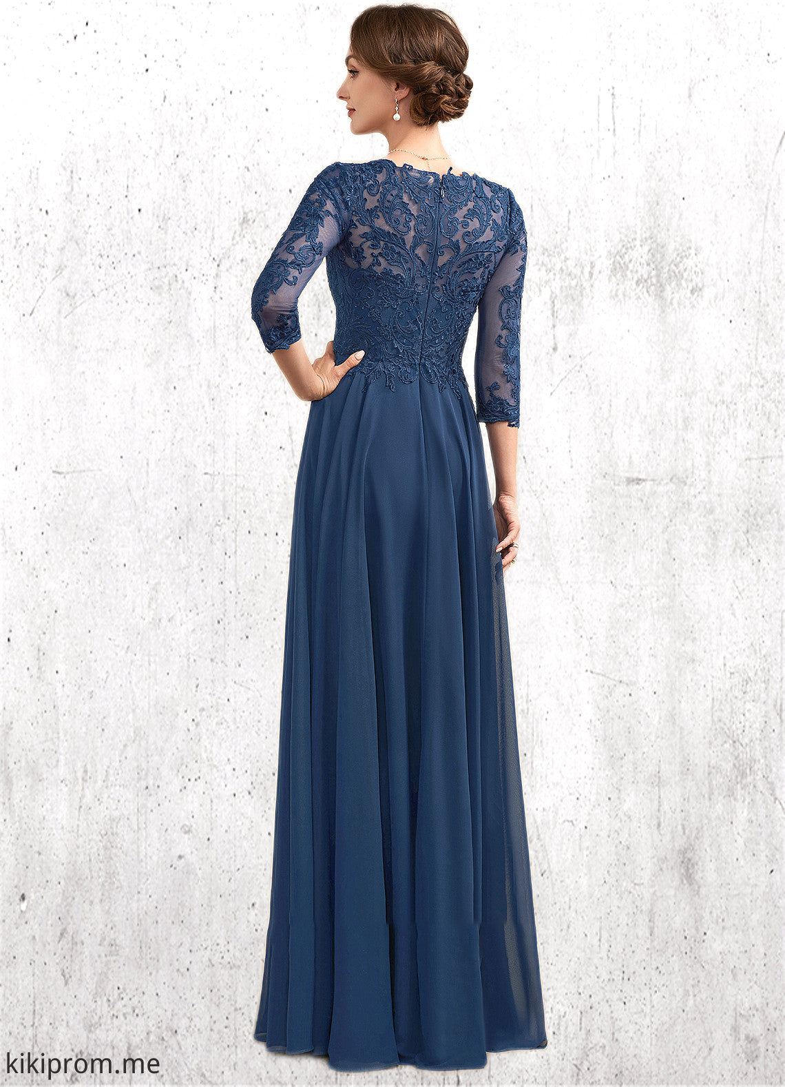 Valery A-Line V-neck Floor-Length Chiffon Lace Mother of the Bride Dress STF126P0014753