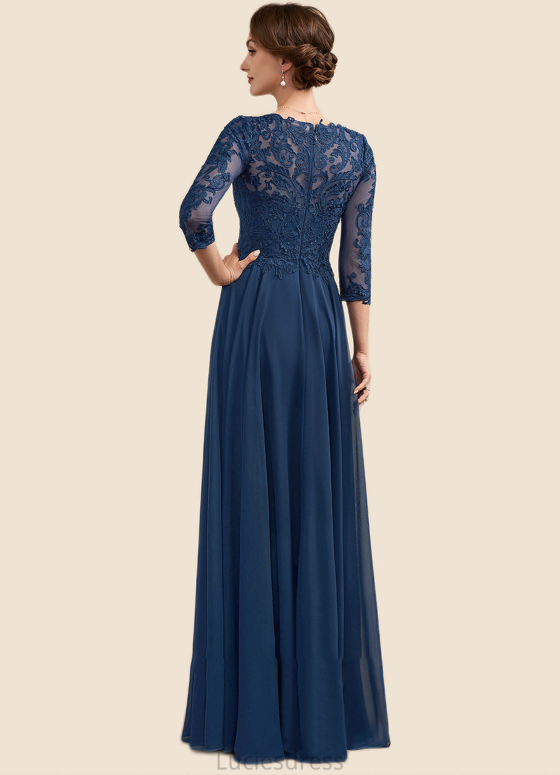 Bridget A-Line V-neck Floor-Length Chiffon Lace Mother of the Bride Dress HF126P0014753