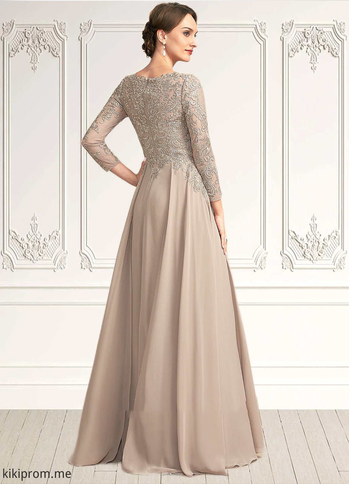 Laura A-Line V-neck Floor-Length Chiffon Lace Mother of the Bride Dress STF126P0014754