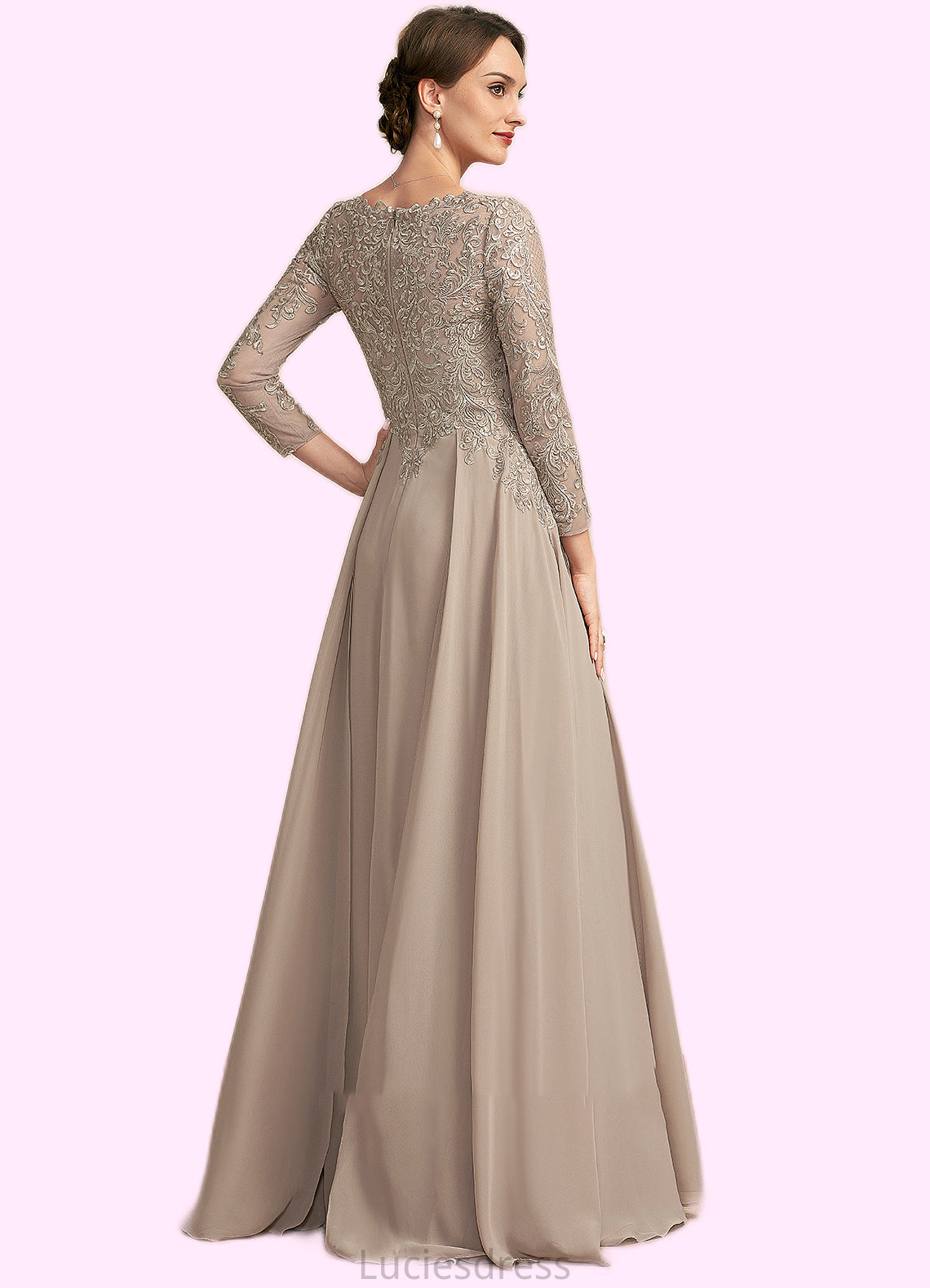 Anabel A-Line V-neck Floor-Length Chiffon Lace Mother of the Bride Dress HF126P0014754