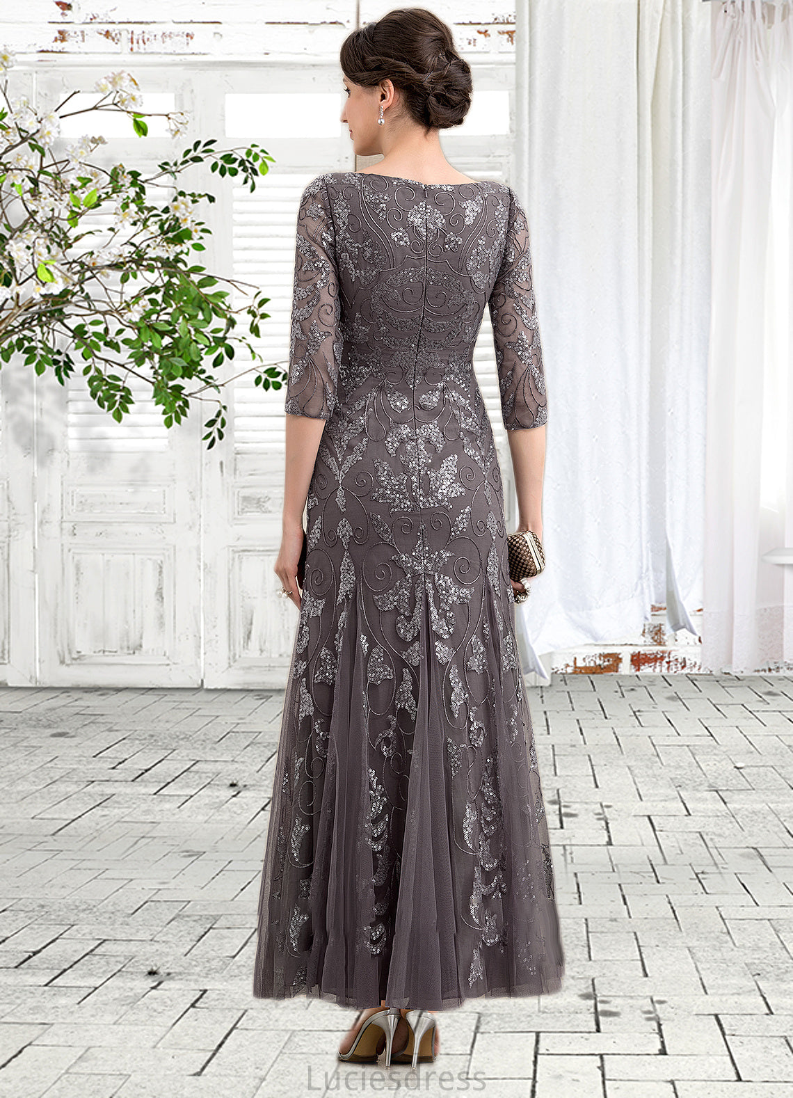 Aryana Sheath/Column Scoop Neck Ankle-Length Tulle Sequined Mother of the Bride Dress HF126P0014758