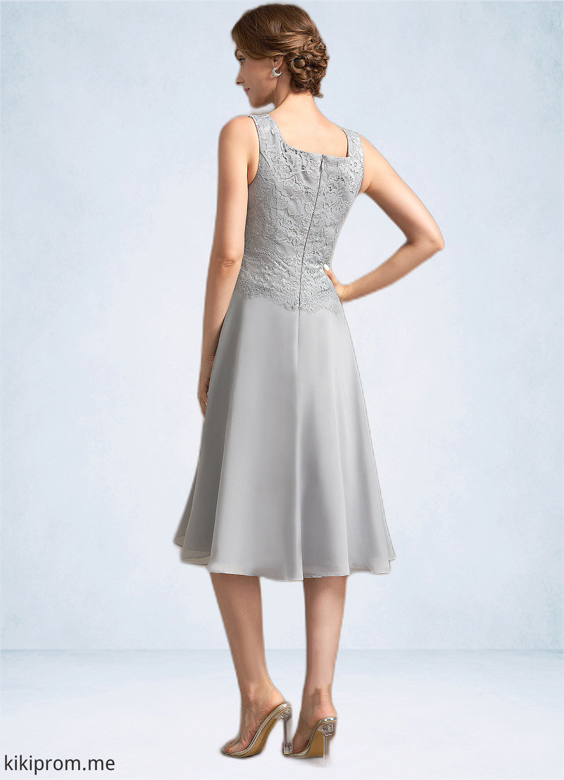 Amira A-Line Square Neckline Knee-Length Chiffon Lace Mother of the Bride Dress STF126P0014759