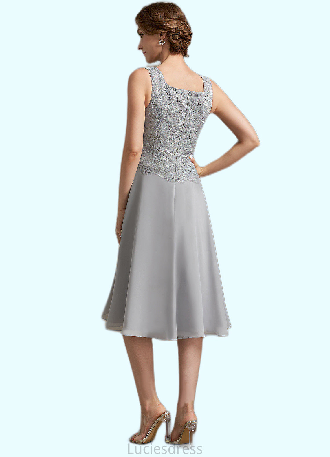 Madeleine A-Line Square Neckline Knee-Length Chiffon Lace Mother of the Bride Dress HF126P0014759