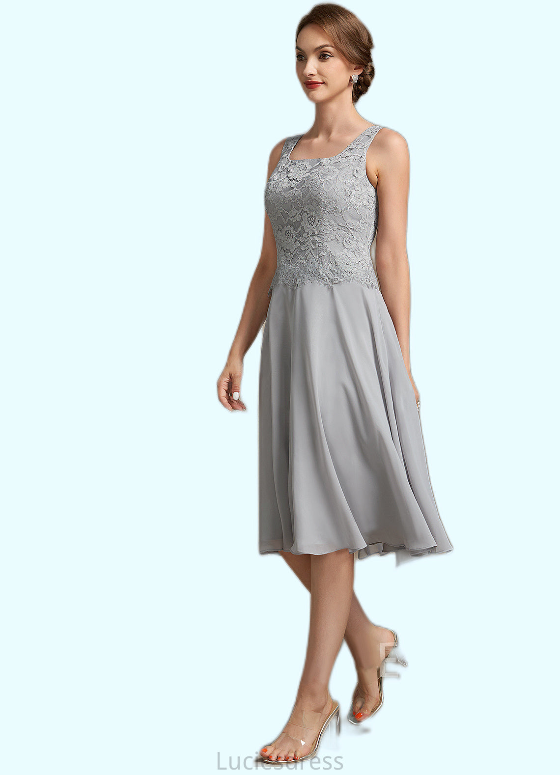 Madeleine A-Line Square Neckline Knee-Length Chiffon Lace Mother of the Bride Dress HF126P0014759