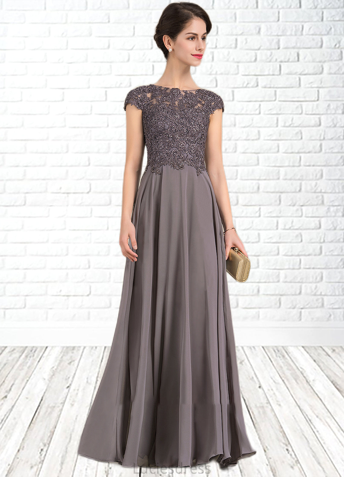 Aurora A-Line Scoop Neck Floor-Length Chiffon Lace Mother of the Bride Dress With Beading HF126P0014761