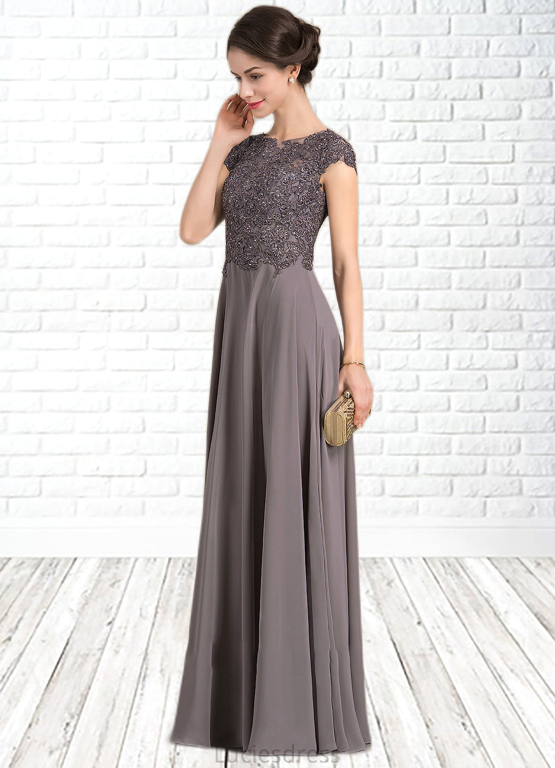 Aurora A-Line Scoop Neck Floor-Length Chiffon Lace Mother of the Bride Dress With Beading HF126P0014761