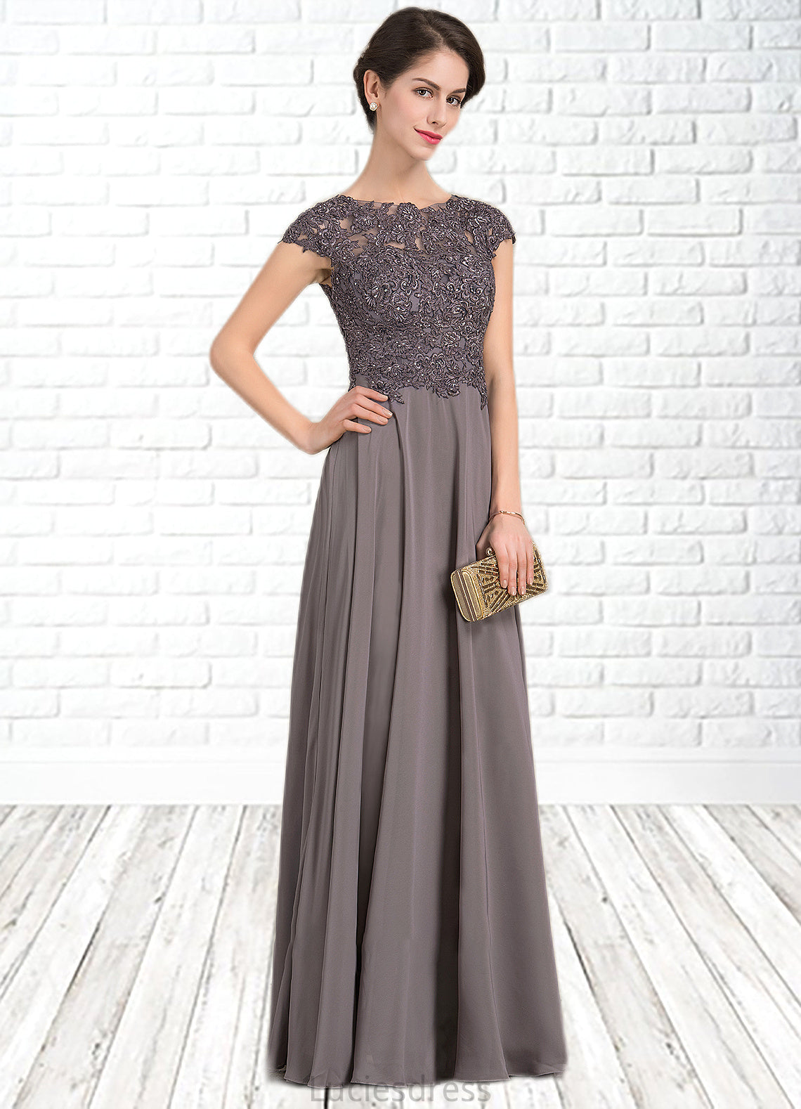 Aurora A-Line Scoop Neck Floor-Length Chiffon Lace Mother of the Bride Dress With Beading HF126P0014761