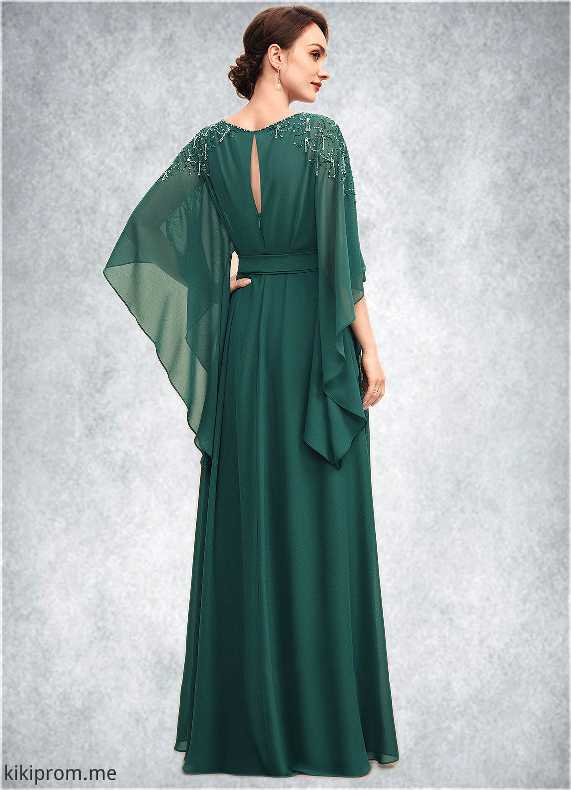 Amaya A-Line Scoop Neck Floor-Length Chiffon Mother of the Bride Dress With Beading Bow(s) STF126P0014763