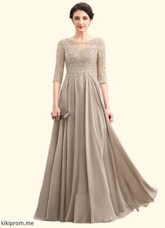 Riley A-Line Scoop Neck Floor-Length Chiffon Lace Mother of the Bride Dress With Sequins STF126P0014764