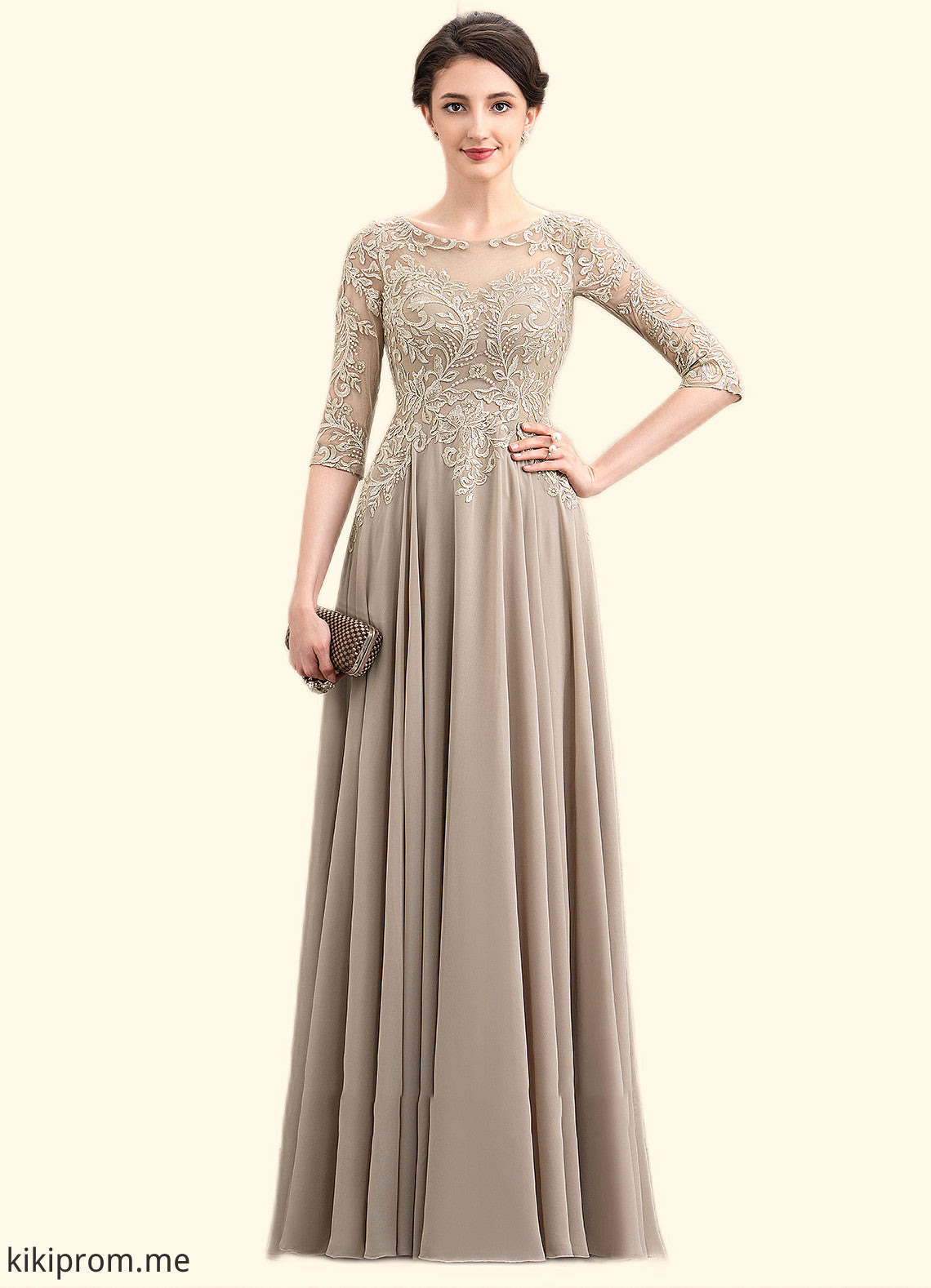 Riley A-Line Scoop Neck Floor-Length Chiffon Lace Mother of the Bride Dress With Sequins STF126P0014764