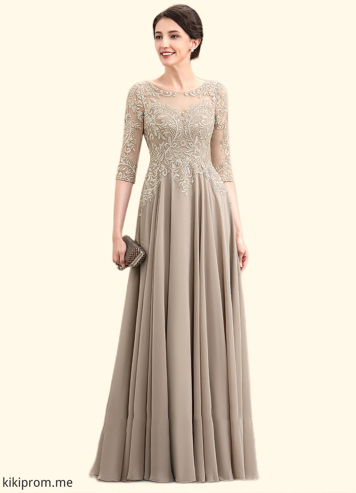 Riley A-Line Scoop Neck Floor-Length Chiffon Lace Mother of the Bride Dress With Sequins STF126P0014764