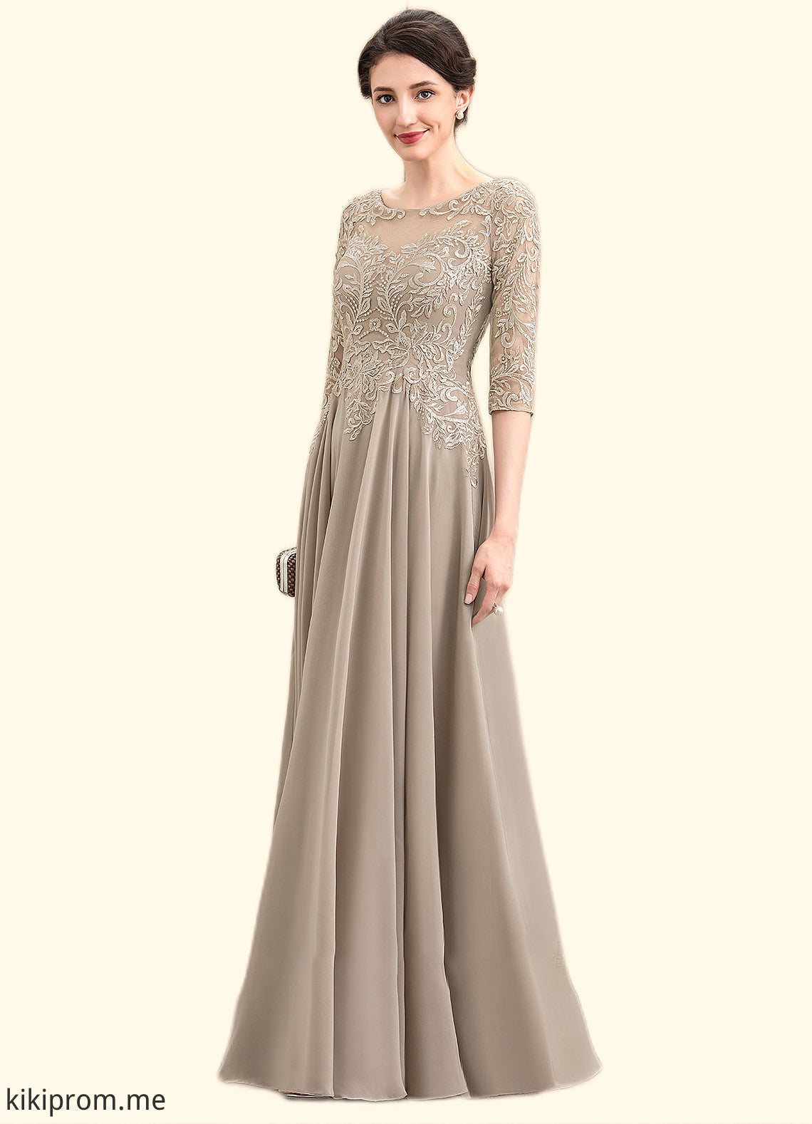 Riley A-Line Scoop Neck Floor-Length Chiffon Lace Mother of the Bride Dress With Sequins STF126P0014764