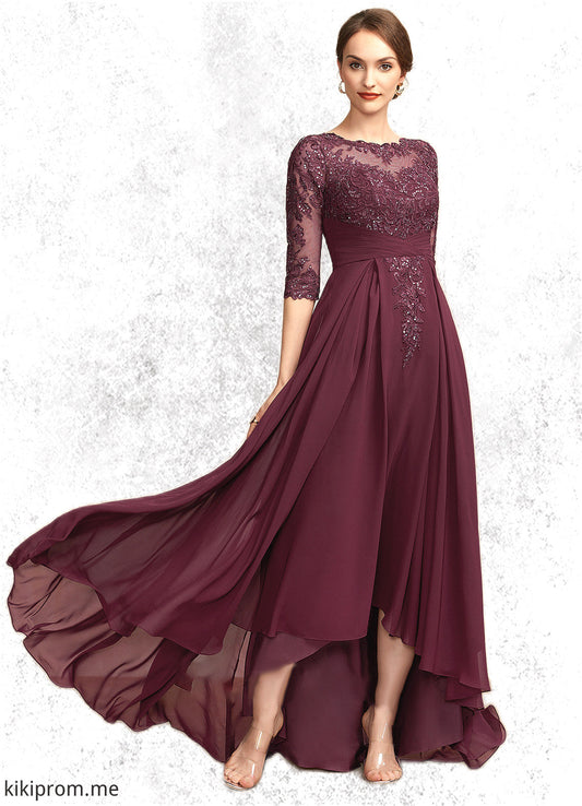 Ashlynn A-Line Scoop Neck Asymmetrical Chiffon Lace Mother of the Bride Dress With Ruffle Sequins STF126P0014765