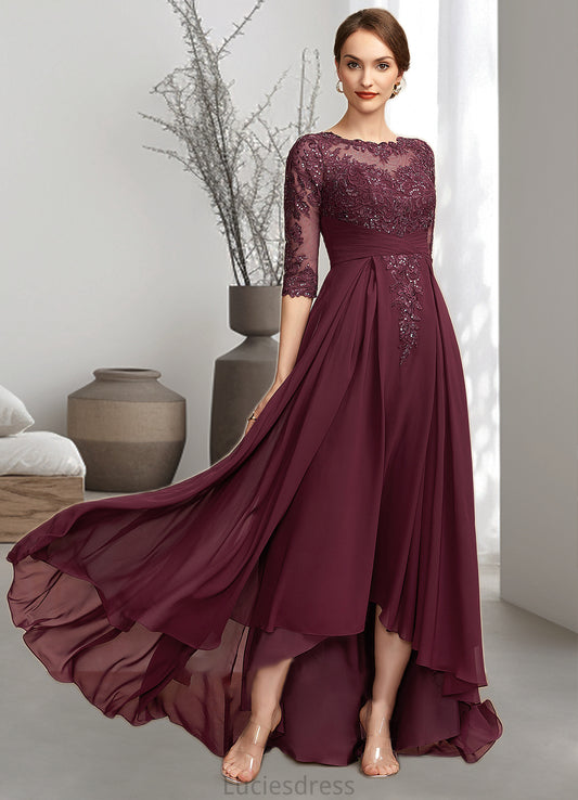 Nora A-Line Scoop Neck Asymmetrical Chiffon Lace Mother of the Bride Dress With Ruffle Sequins HF126P0014765