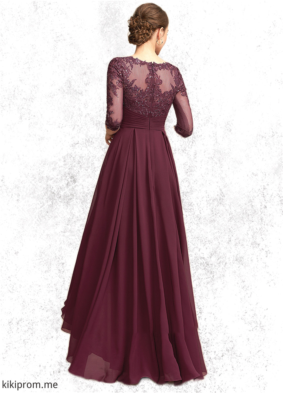 Ashlynn A-Line Scoop Neck Asymmetrical Chiffon Lace Mother of the Bride Dress With Ruffle Sequins STF126P0014765