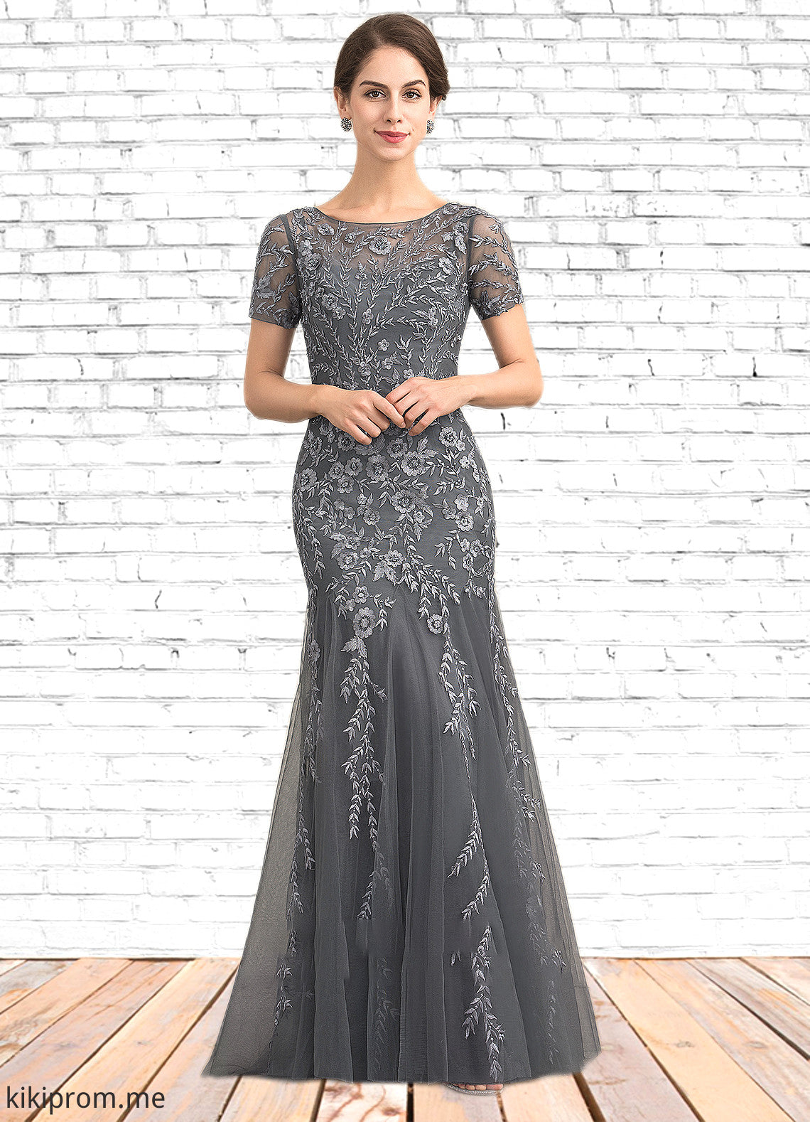 Amber Trumpet/Mermaid Scoop Neck Floor-Length Tulle Lace Mother of the Bride Dress With Beading Sequins STF126P0014767