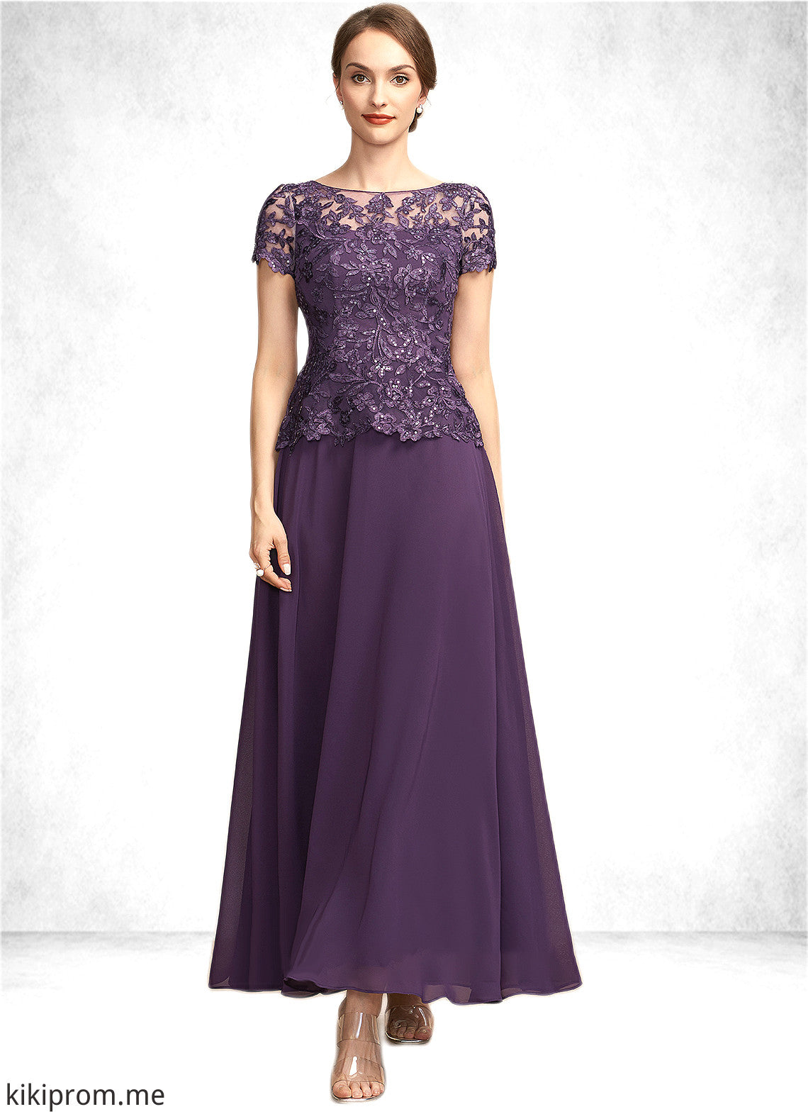 Marley A-Line Scoop Neck Ankle-Length Chiffon Lace Mother of the Bride Dress With Sequins STF126P0014769