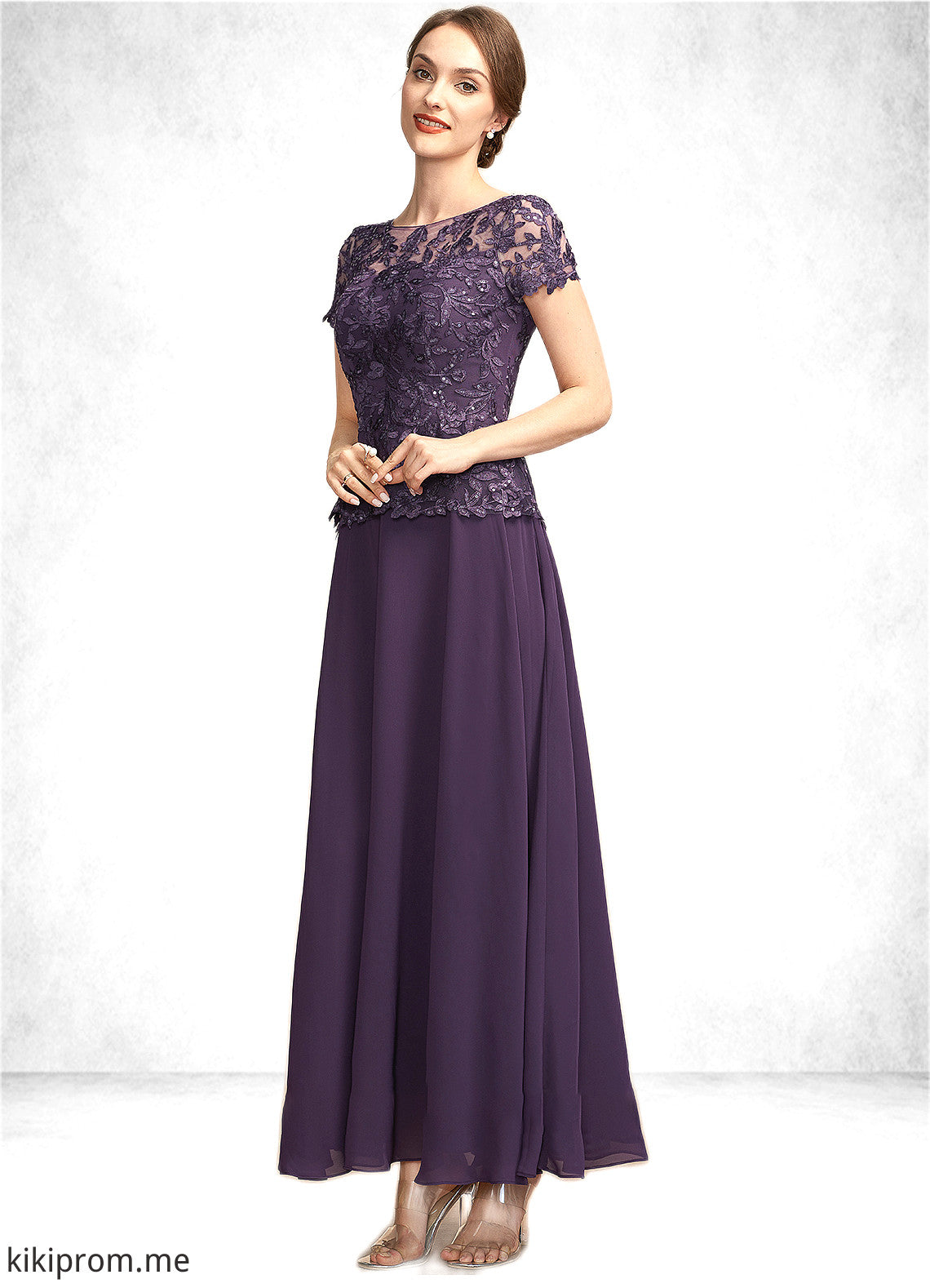 Marley A-Line Scoop Neck Ankle-Length Chiffon Lace Mother of the Bride Dress With Sequins STF126P0014769