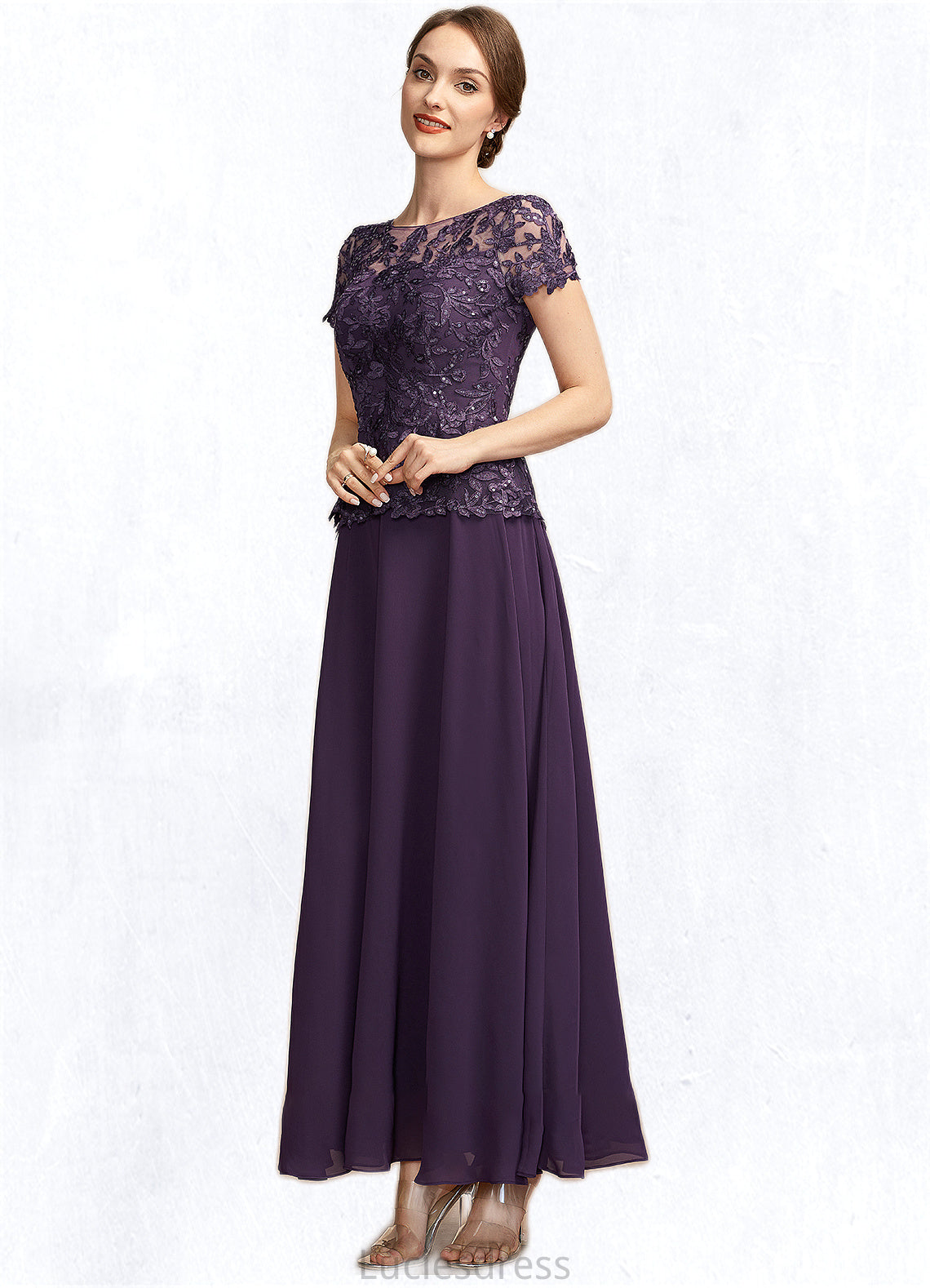 Annabella A-Line Scoop Neck Ankle-Length Chiffon Lace Mother of the Bride Dress With Sequins HF126P0014769