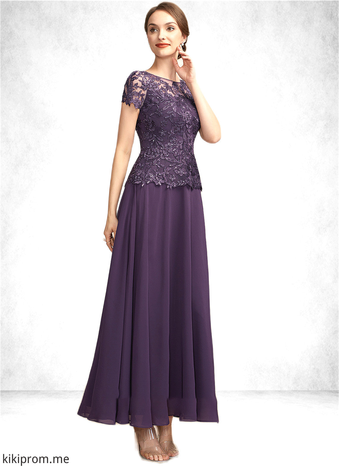 Marley A-Line Scoop Neck Ankle-Length Chiffon Lace Mother of the Bride Dress With Sequins STF126P0014769