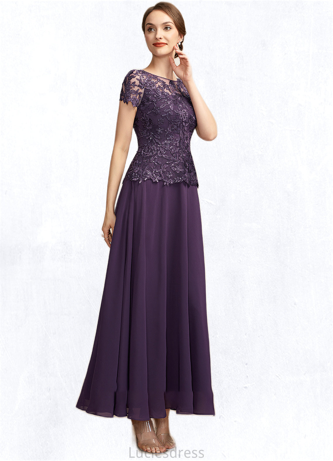 Annabella A-Line Scoop Neck Ankle-Length Chiffon Lace Mother of the Bride Dress With Sequins HF126P0014769