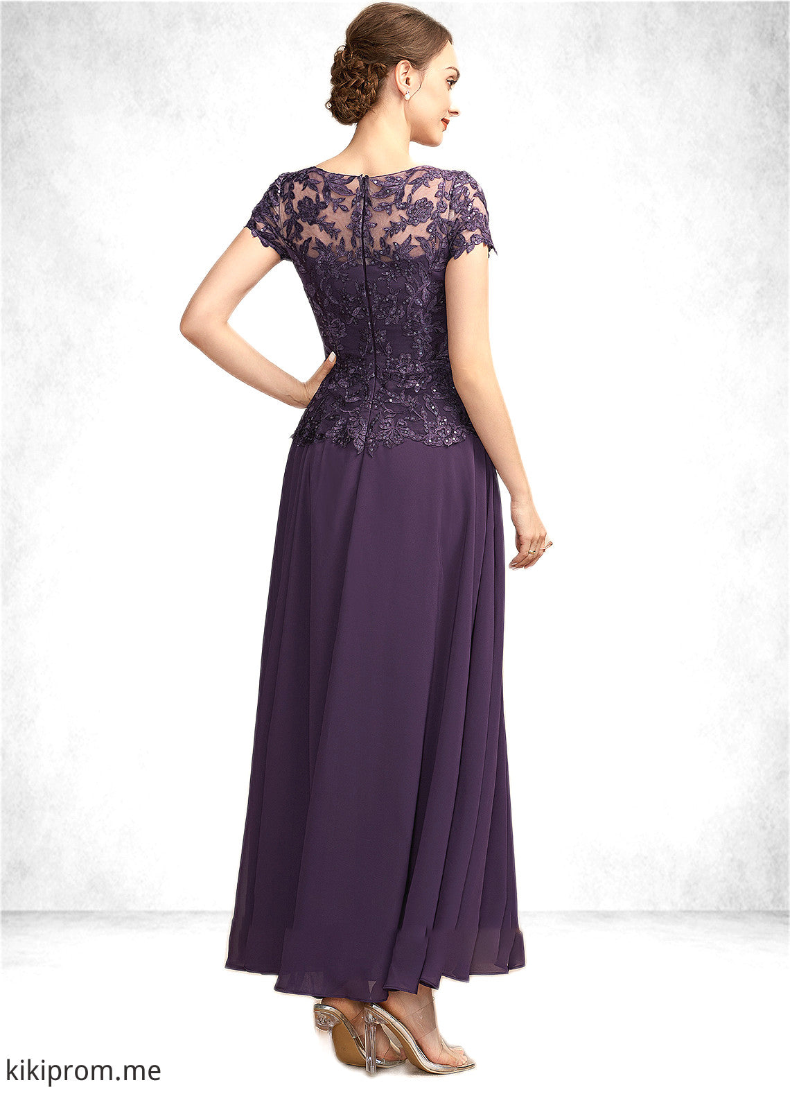 Marley A-Line Scoop Neck Ankle-Length Chiffon Lace Mother of the Bride Dress With Sequins STF126P0014769