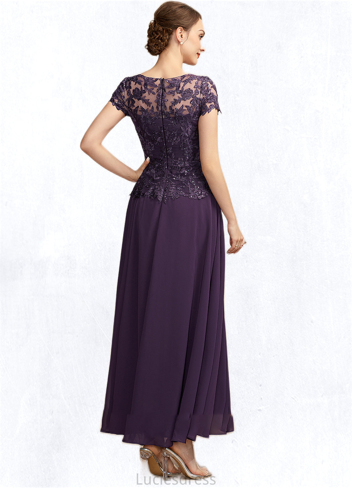 Annabella A-Line Scoop Neck Ankle-Length Chiffon Lace Mother of the Bride Dress With Sequins HF126P0014769