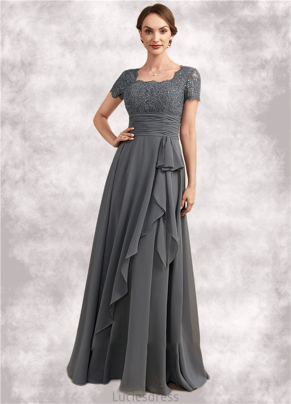 Beatrice A-Line Square Neckline Floor-Length Chiffon Lace Mother of the Bride Dress With Ruffle Sequins HF126P0014770