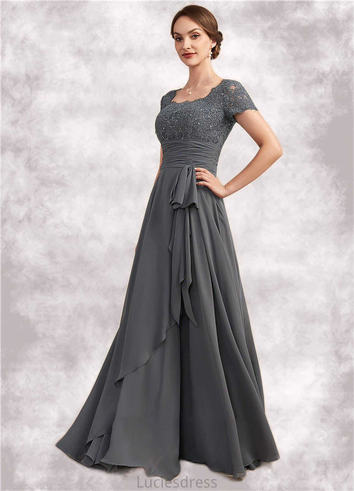 Beatrice A-Line Square Neckline Floor-Length Chiffon Lace Mother of the Bride Dress With Ruffle Sequins HF126P0014770