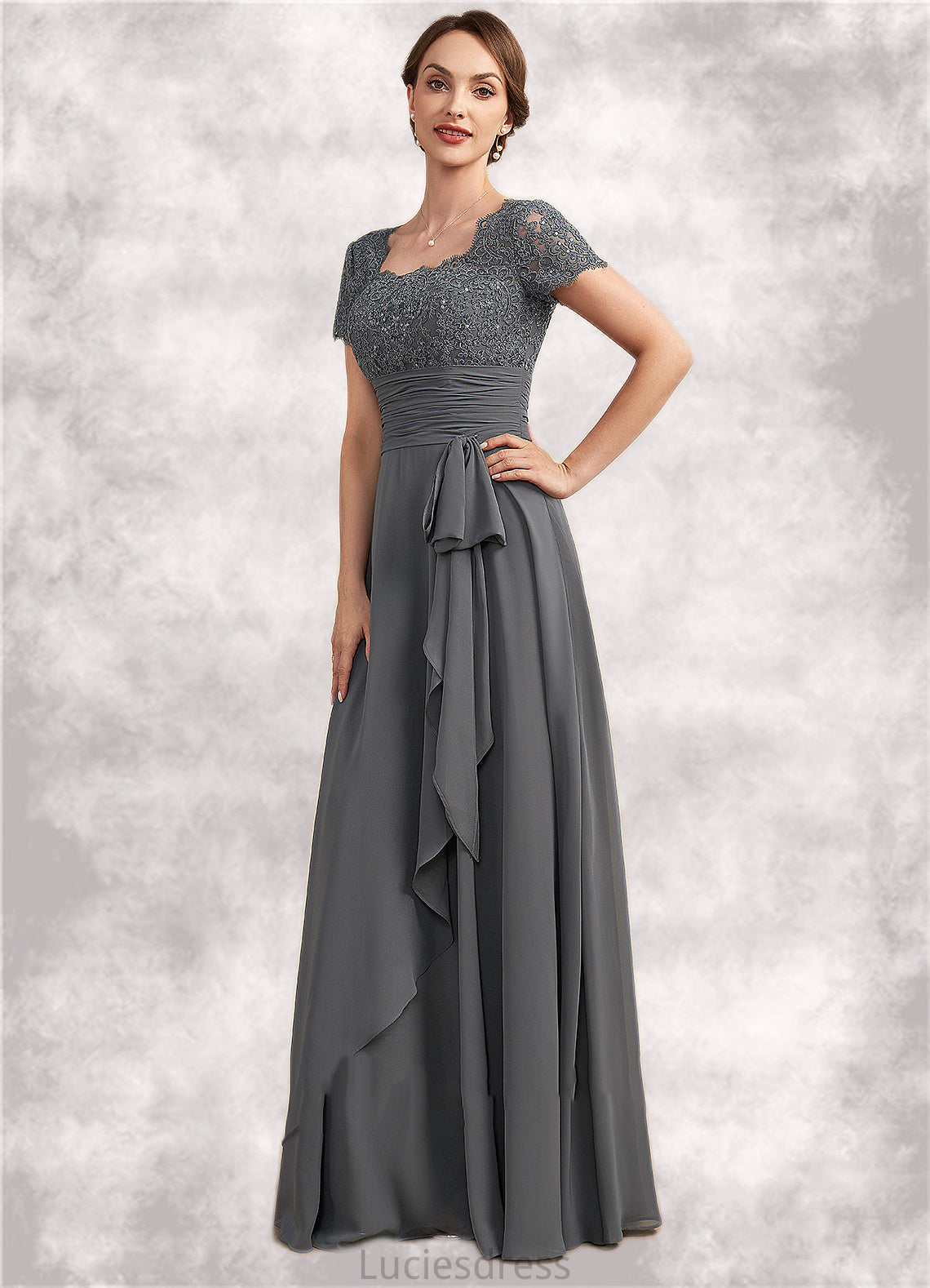 Beatrice A-Line Square Neckline Floor-Length Chiffon Lace Mother of the Bride Dress With Ruffle Sequins HF126P0014770