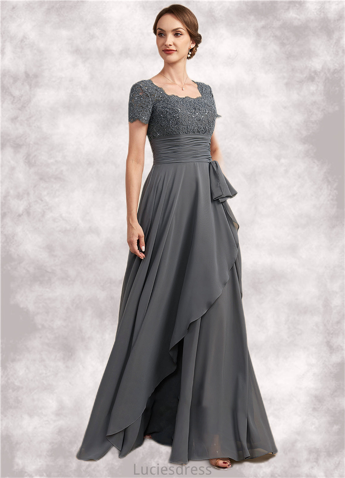 Beatrice A-Line Square Neckline Floor-Length Chiffon Lace Mother of the Bride Dress With Ruffle Sequins HF126P0014770